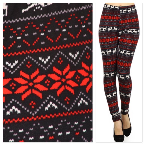 Holiday Reindeer & Snowflake Leggings OS - Picture 2 of 2